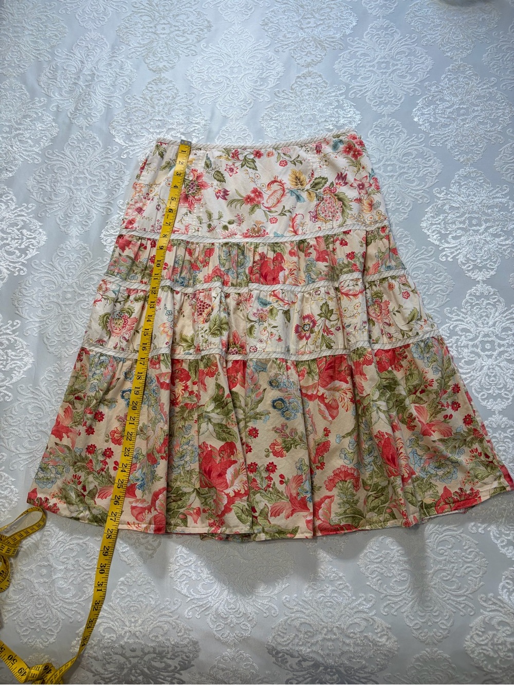 Bandolino Floral Tiered Midi Skirt Size 8 Prairie Cottagecore Boho 100% Cotton - Picture 6 of 7
